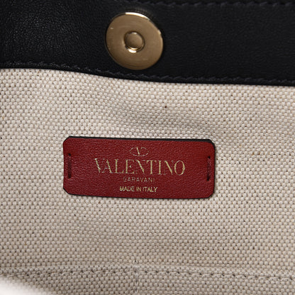 Valentino Garavani Canvas Calfskin VLTN Print Small Rockstud Tote Naturale Black 5 of 9