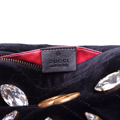 Gucci Velvet Matelasse Marquise Crystals Mini GG Marmont Chain Shoulder Bag Black 8 of 10