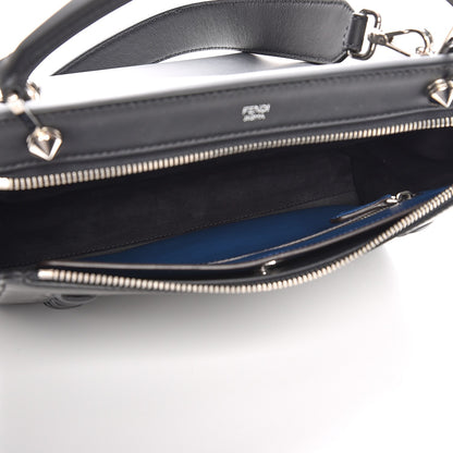 Fendi Vitello Baltico Dolce Shiny Nappa Lace Up DotCom Satchel Black Blue 6 of 11