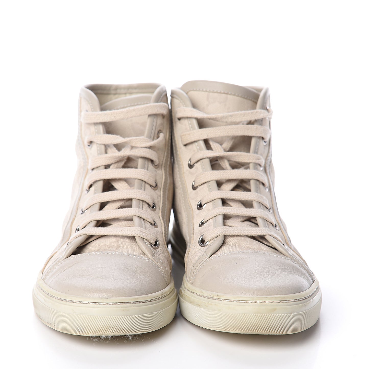 Washed Cotton GG Monogram Calfskin Womens High Top Sneakers 35.5 White Mystic White Great White