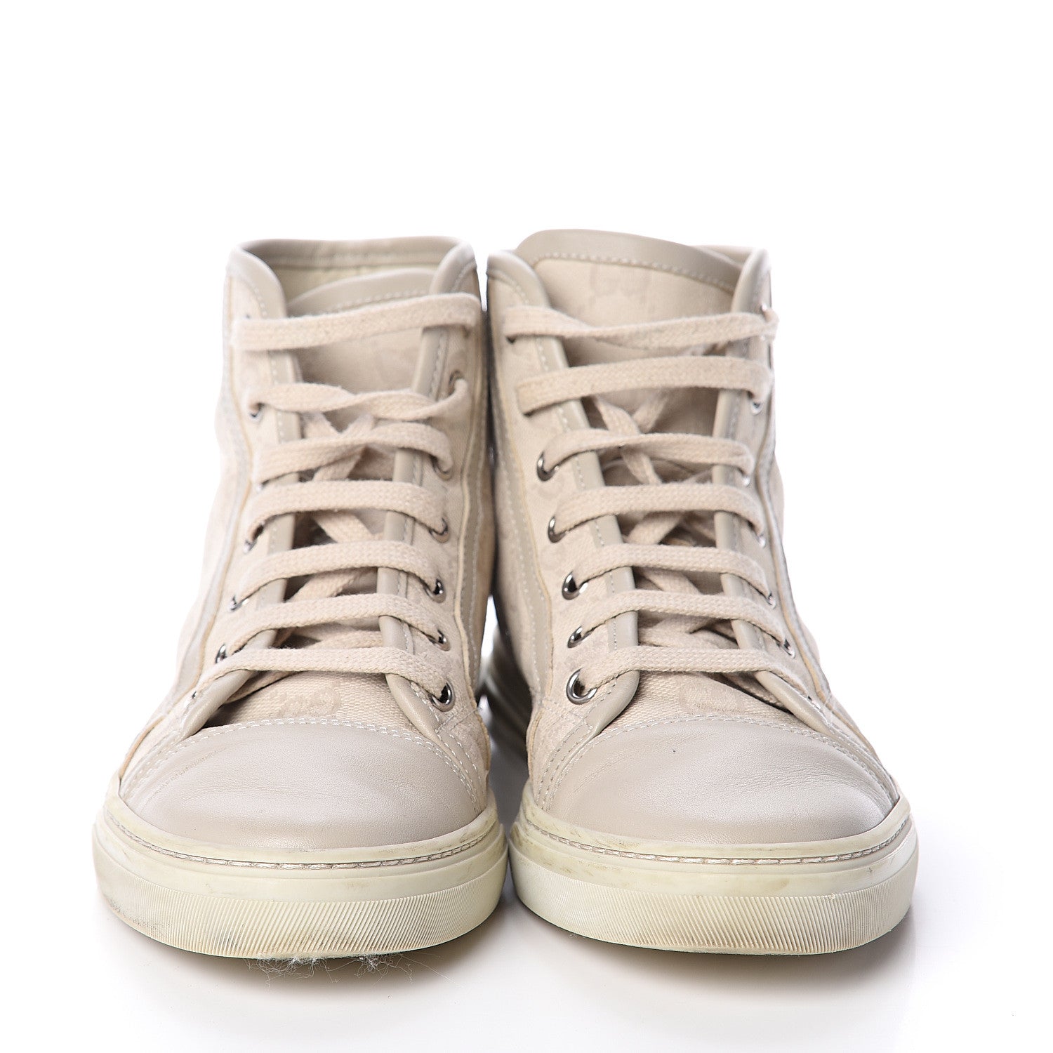 Gucci Washed Cotton GG Monogram Calfskin Womens High Top Sneakers 35.5 White Mystic White Great White 2 of 7