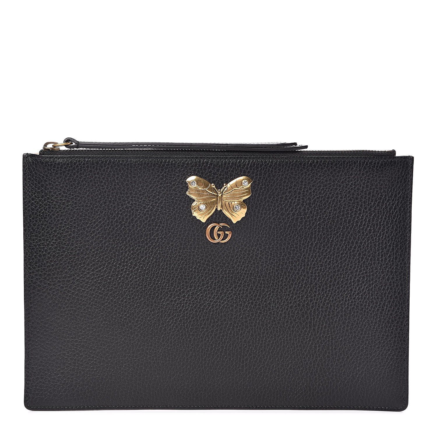 Gucci Pebbled Calfskin Butterfly Zip Pouch Black 1 of 8
