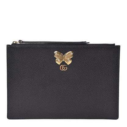 Gucci Pebbled Calfskin Butterfly Zip Pouch Black 1 of 8