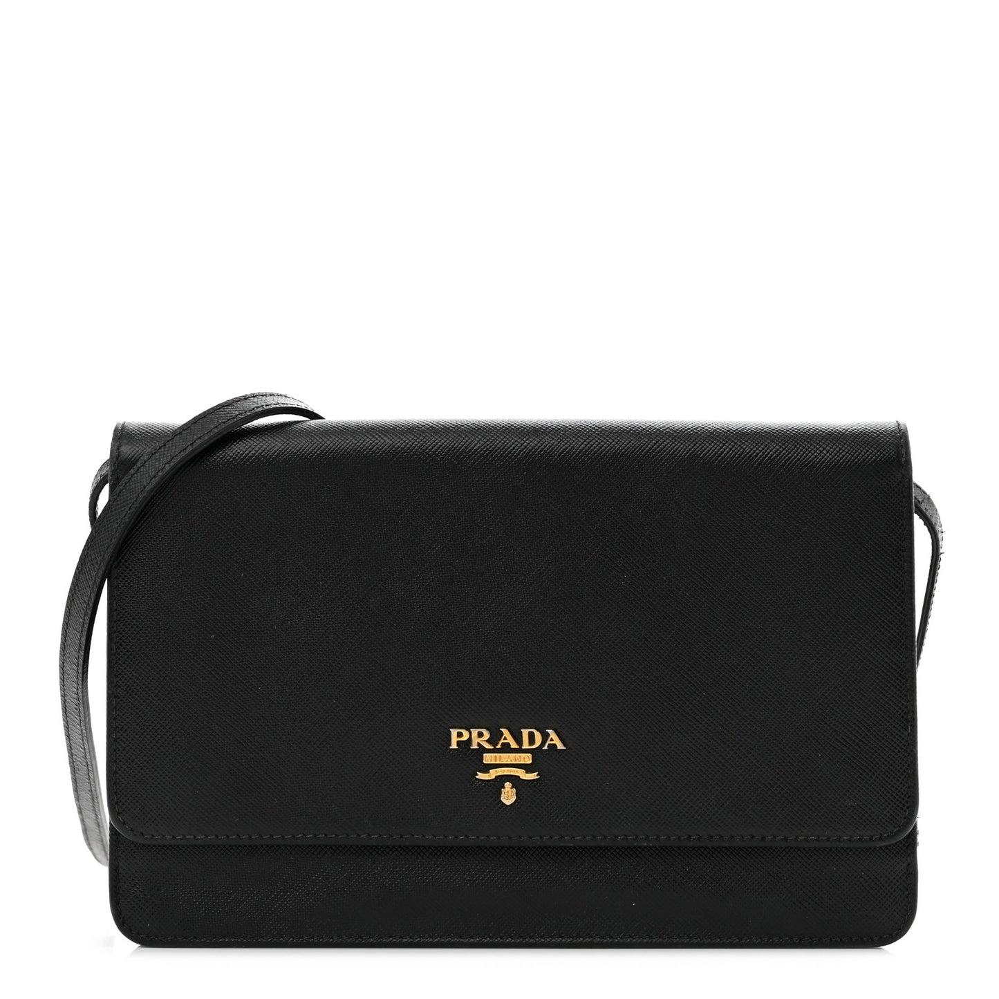 Saffiano Metal Flap Wallet With Strap Black