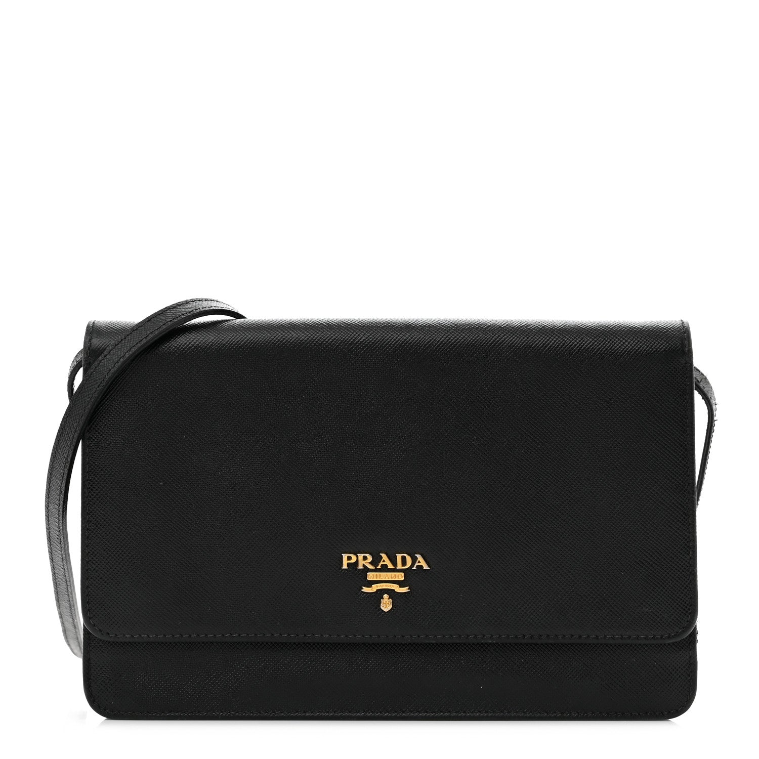 Prada Saffiano Metal Flap Wallet With Strap Black 1 of 12