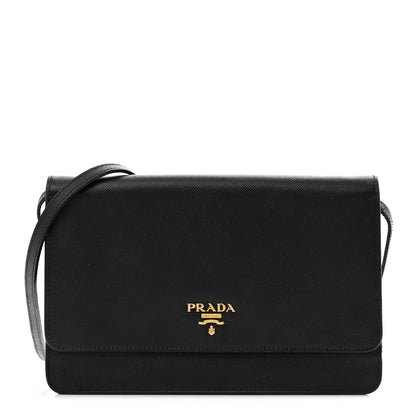 Prada Saffiano Metal Flap Wallet With Strap Black 1 of 12