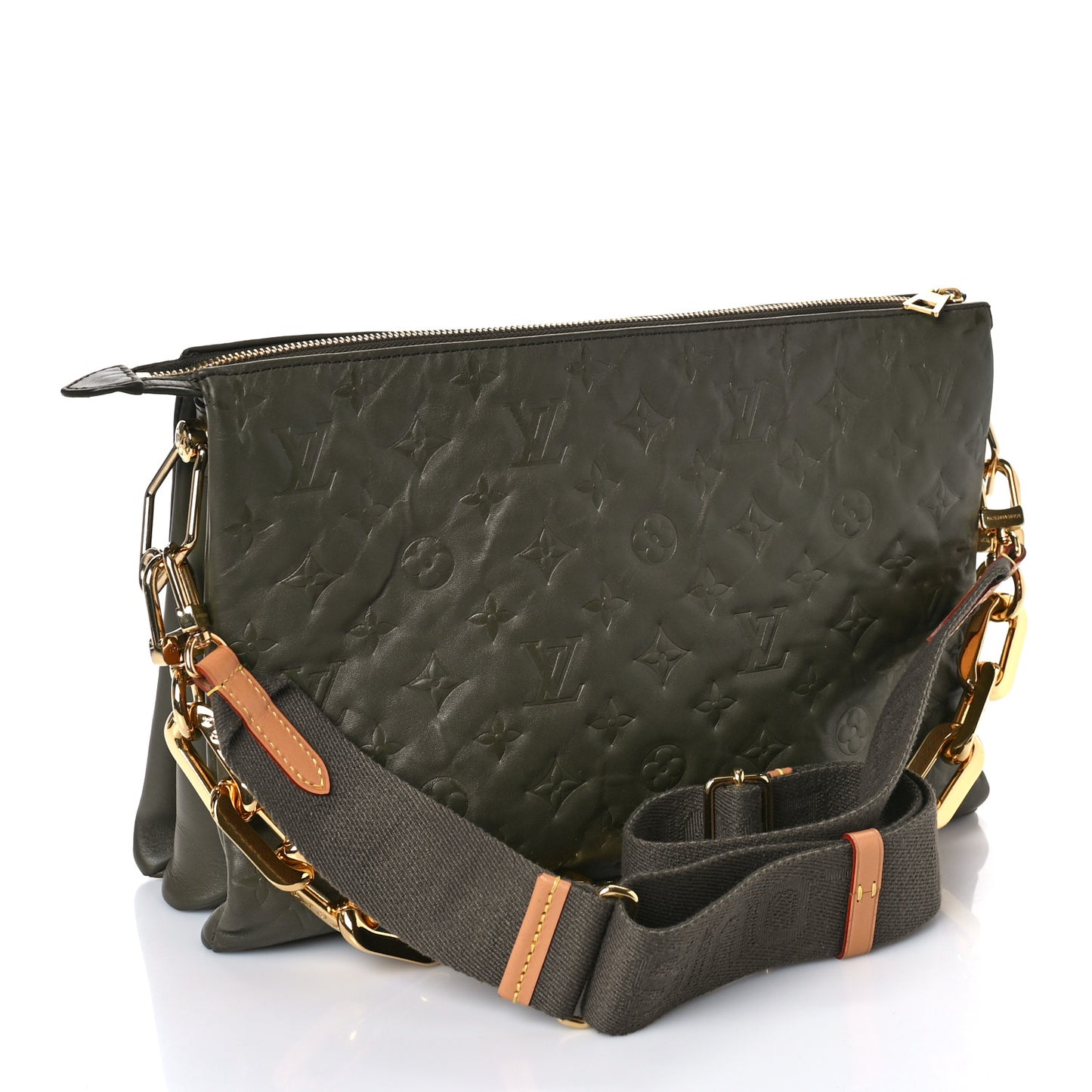 Lambskin Embossed Monogram Coussin MM Khaki