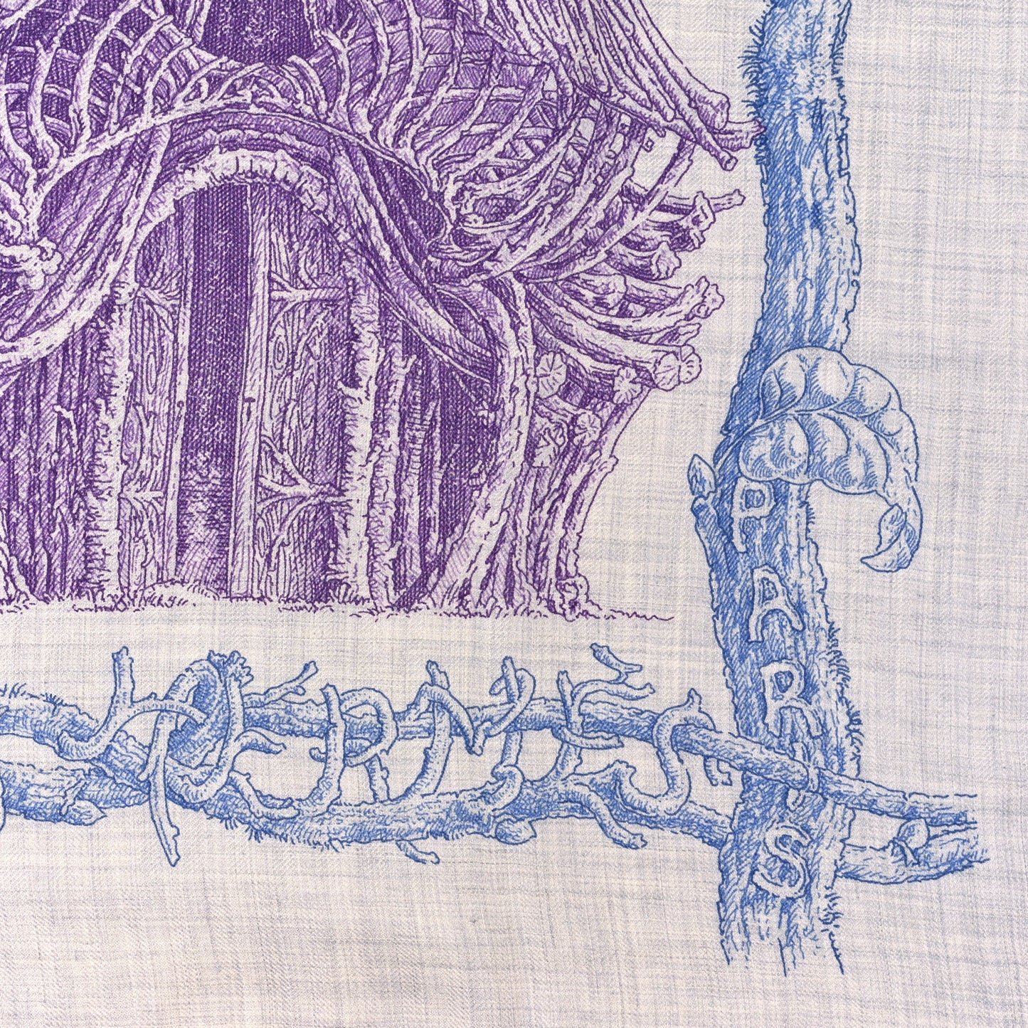 Cashmere Silk Les Cabanes Shawl 140 Gris Chine Bleu Violet