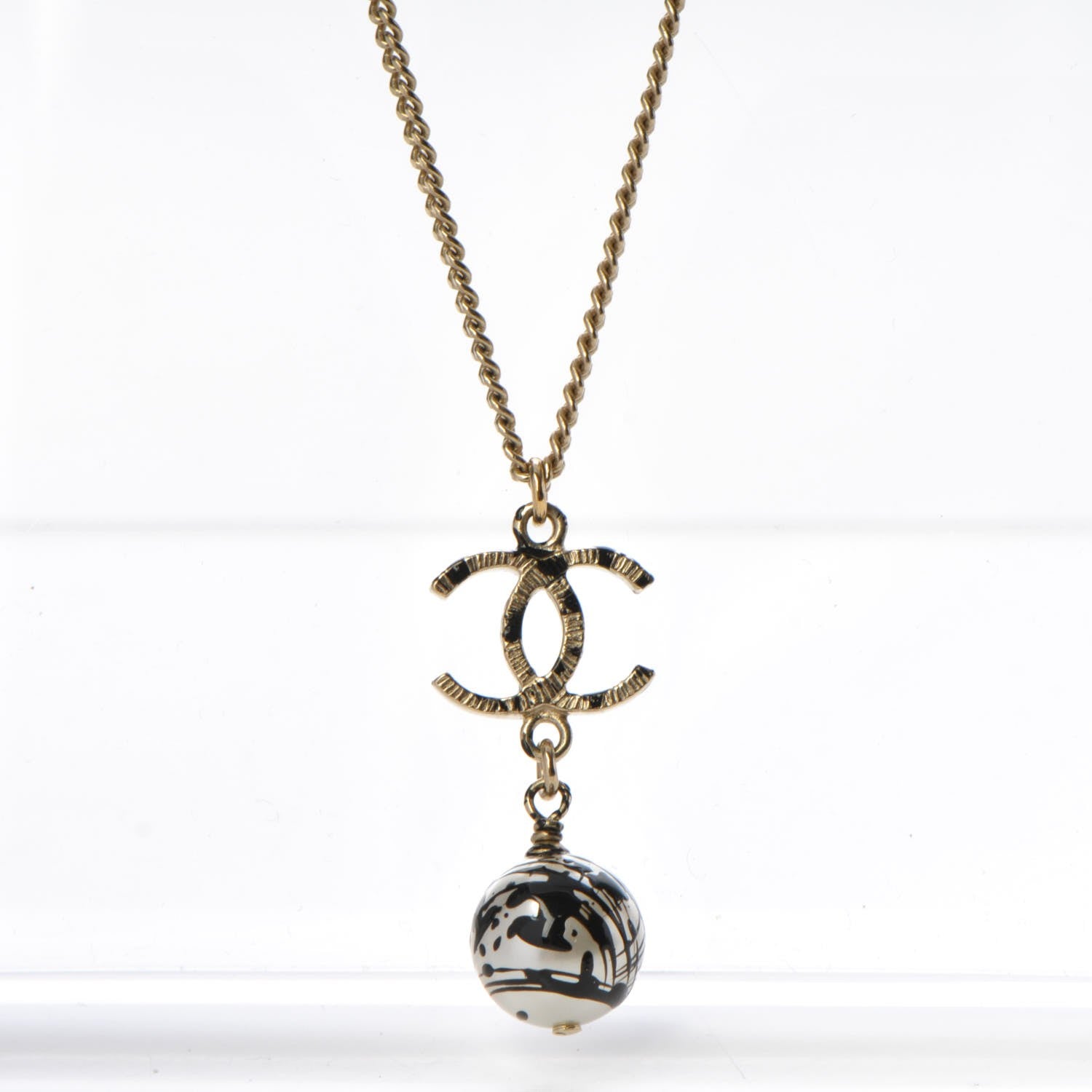 Chanel Pearl CC Drop Necklace Gold Black 4 of 5
