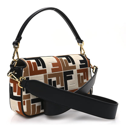 Fendi Canvas Vitello Seta FF Multicolor Embroidered Baguette Brandy Black 3 of 10