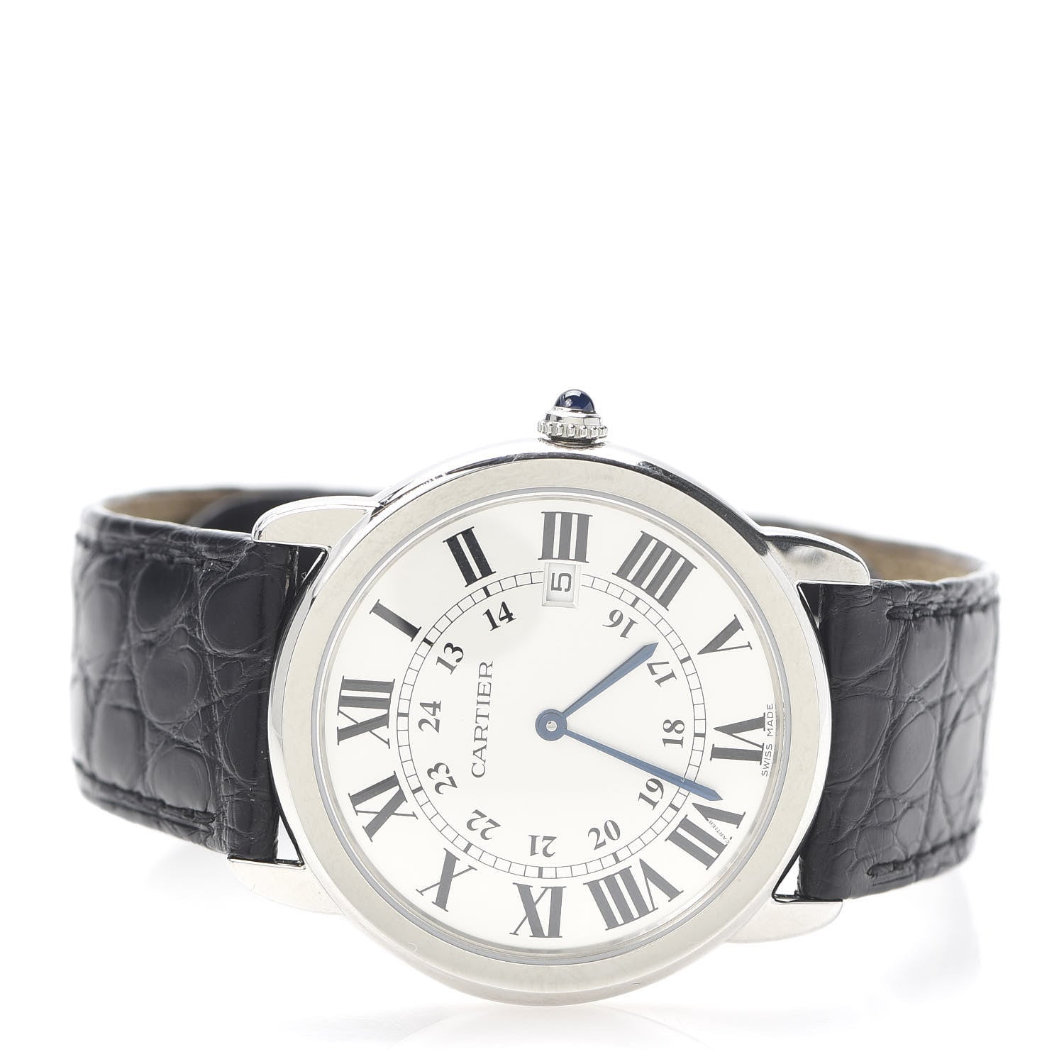 Cartier Stainless Steel Alligator 36mm Ronde Solo Quartz Watch 3 of 9