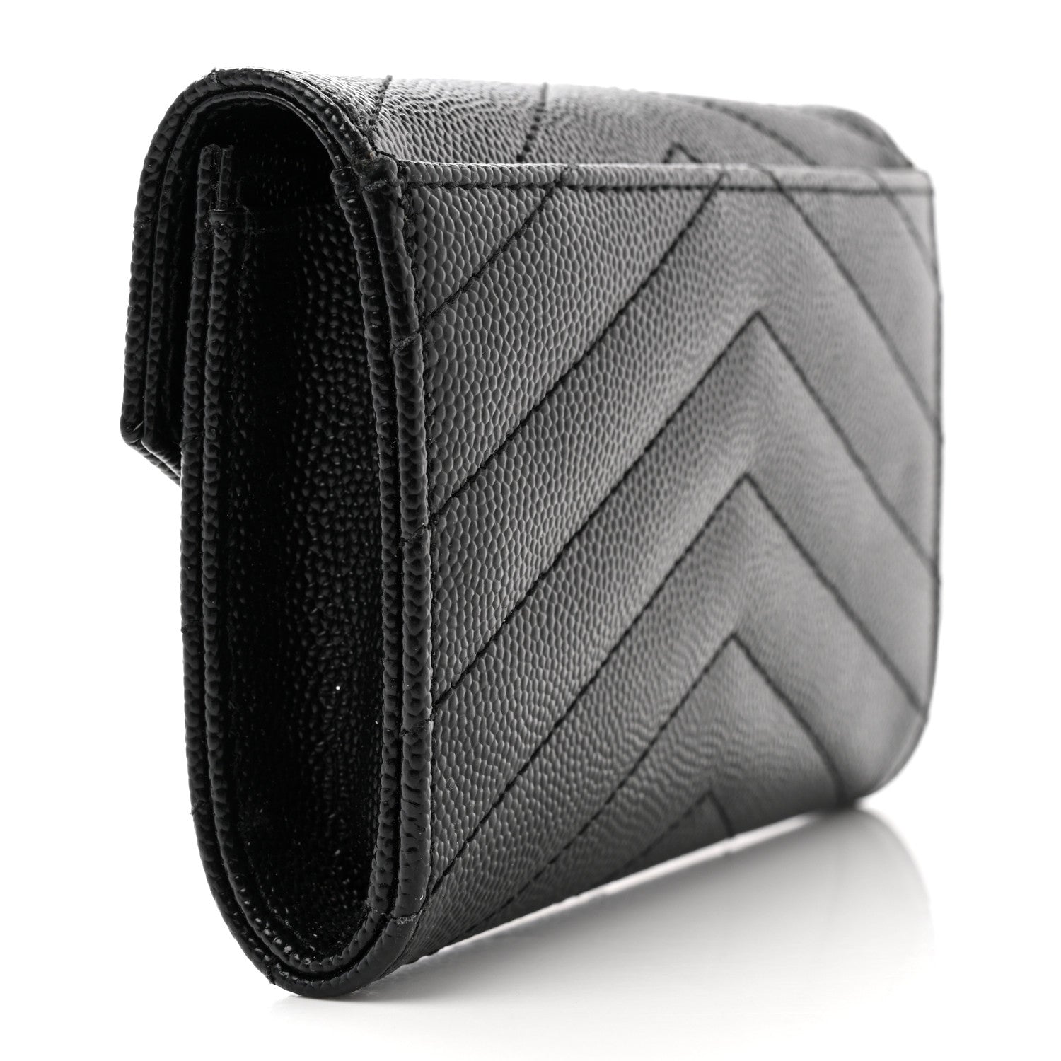 Saint Laurent Grain De Poudre Matelasse Chevron Small Monochome Monogram Envelope Wallet Black 3 of 7