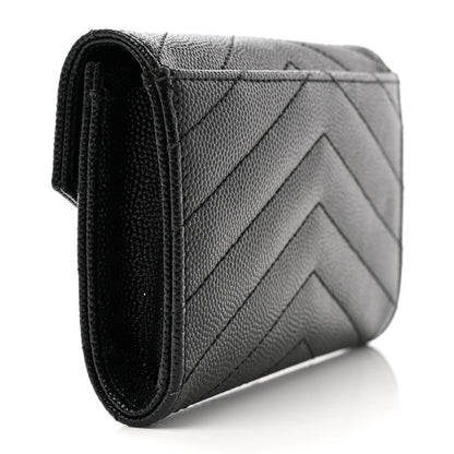 Saint Laurent Grain De Poudre Matelasse Chevron Small Monochome Monogram Envelope Wallet Black 3 of 7