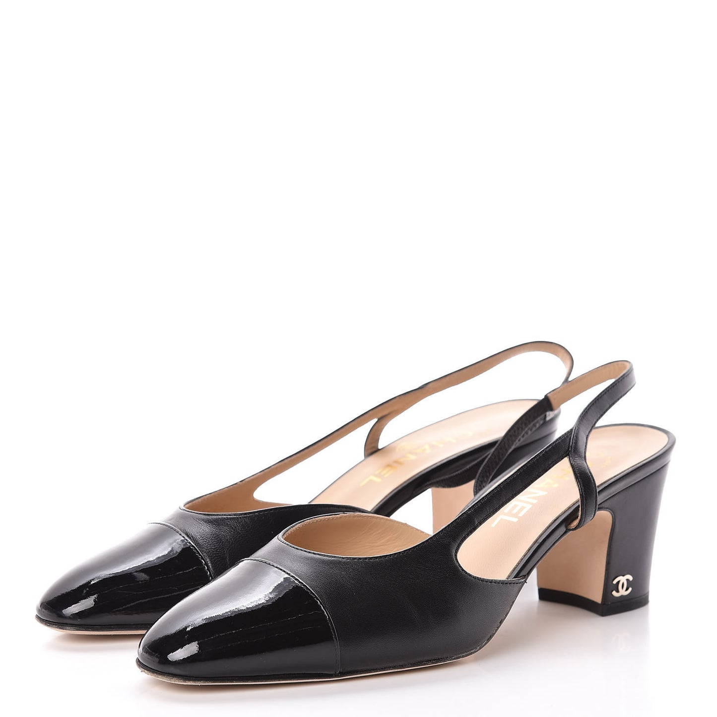 Lambskin Patent Cap Toe CC Slingback Sandals 38.5 Black