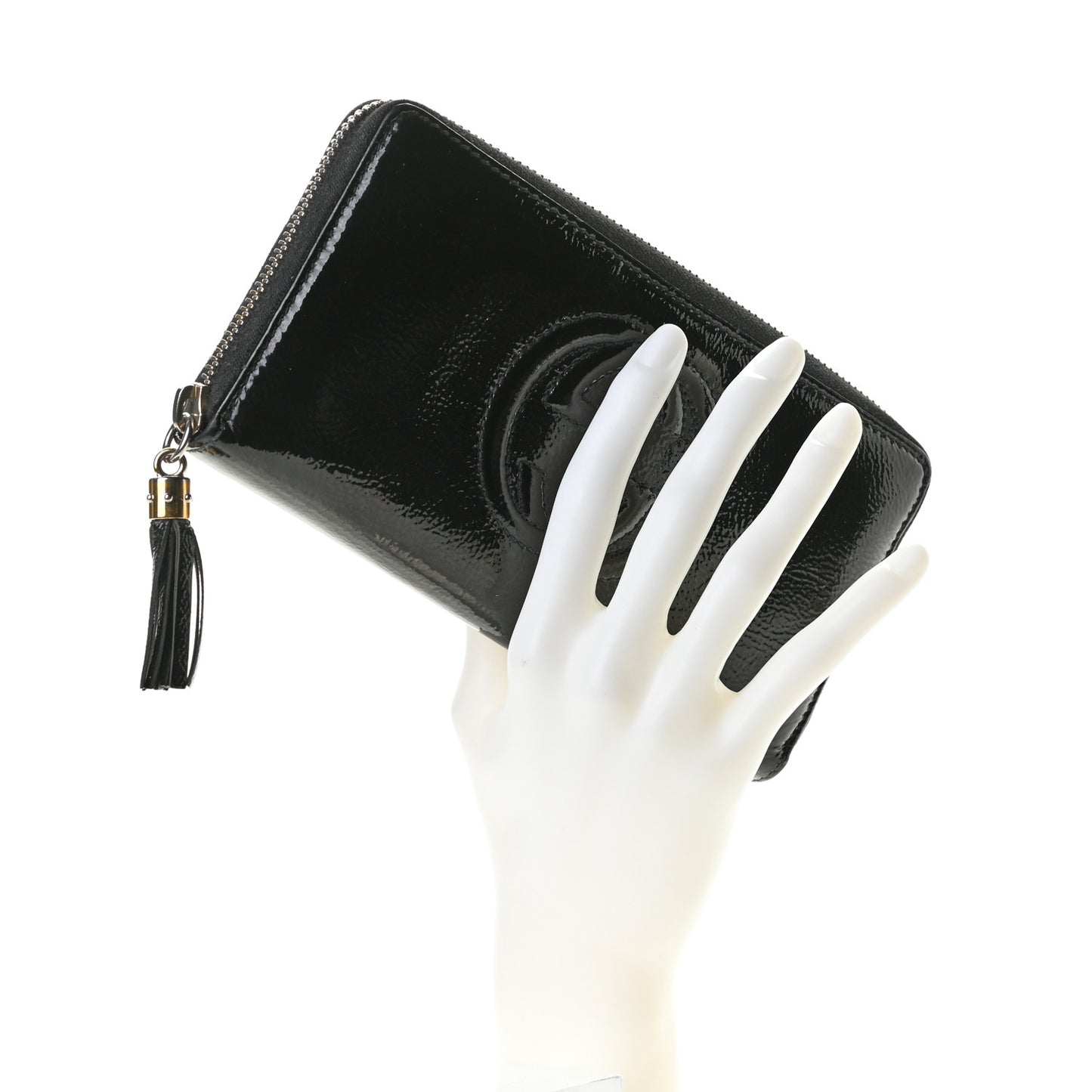 Patent Calfskin Soho Zip Around Wallet Black