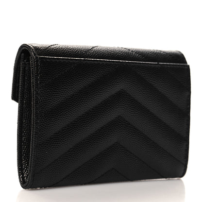 Saint Laurent Grain De Poudre Matelasse Chevron Small Monogram Envelope Wallet Black 3 of 8