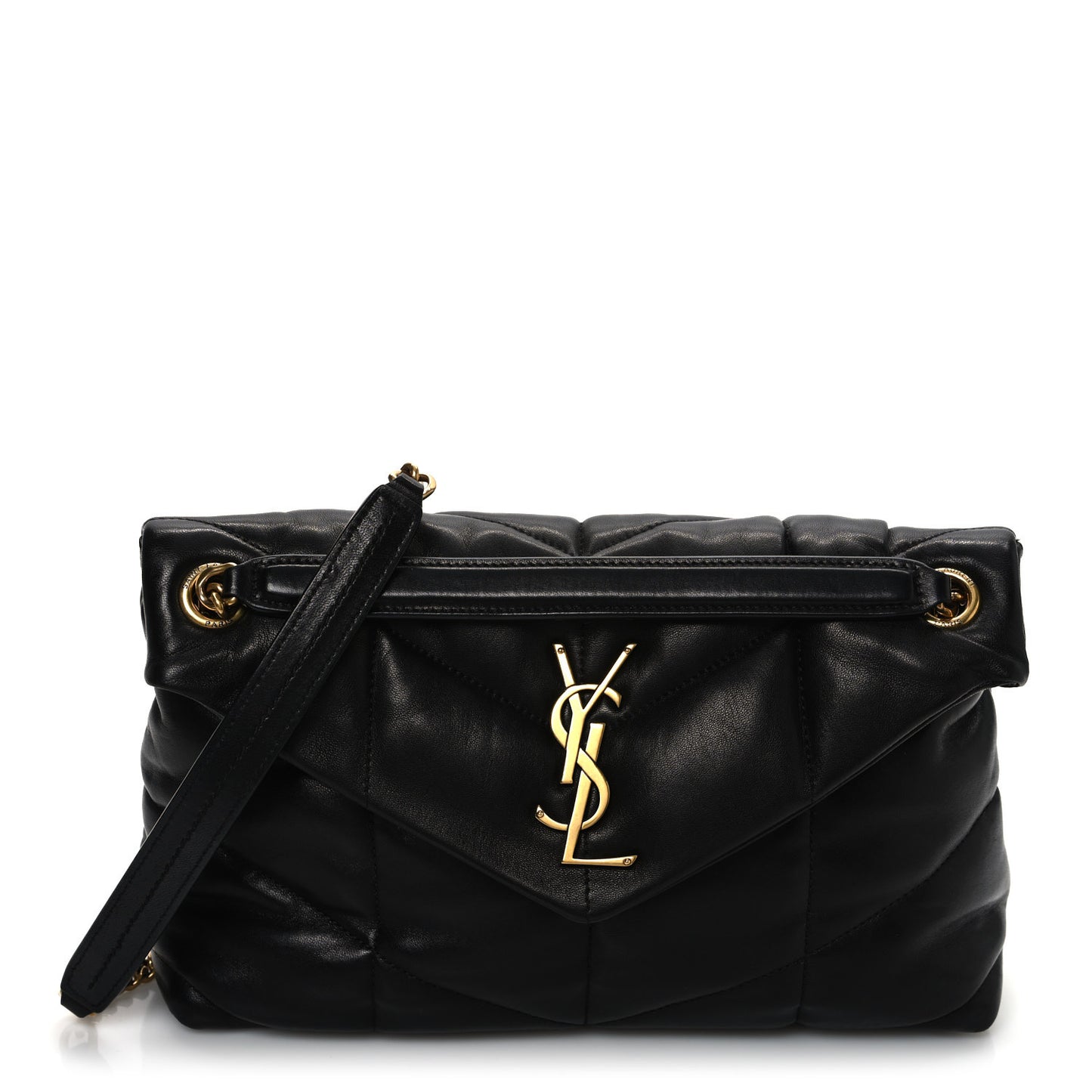 Lambskin Quilted Small Loulou Puffer Monogram Chain Satchel Black