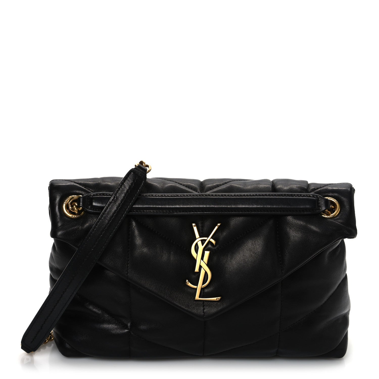 Saint Laurent Lambskin Quilted Small Loulou Puffer Monogram Chain Satchel Black 1 of 10