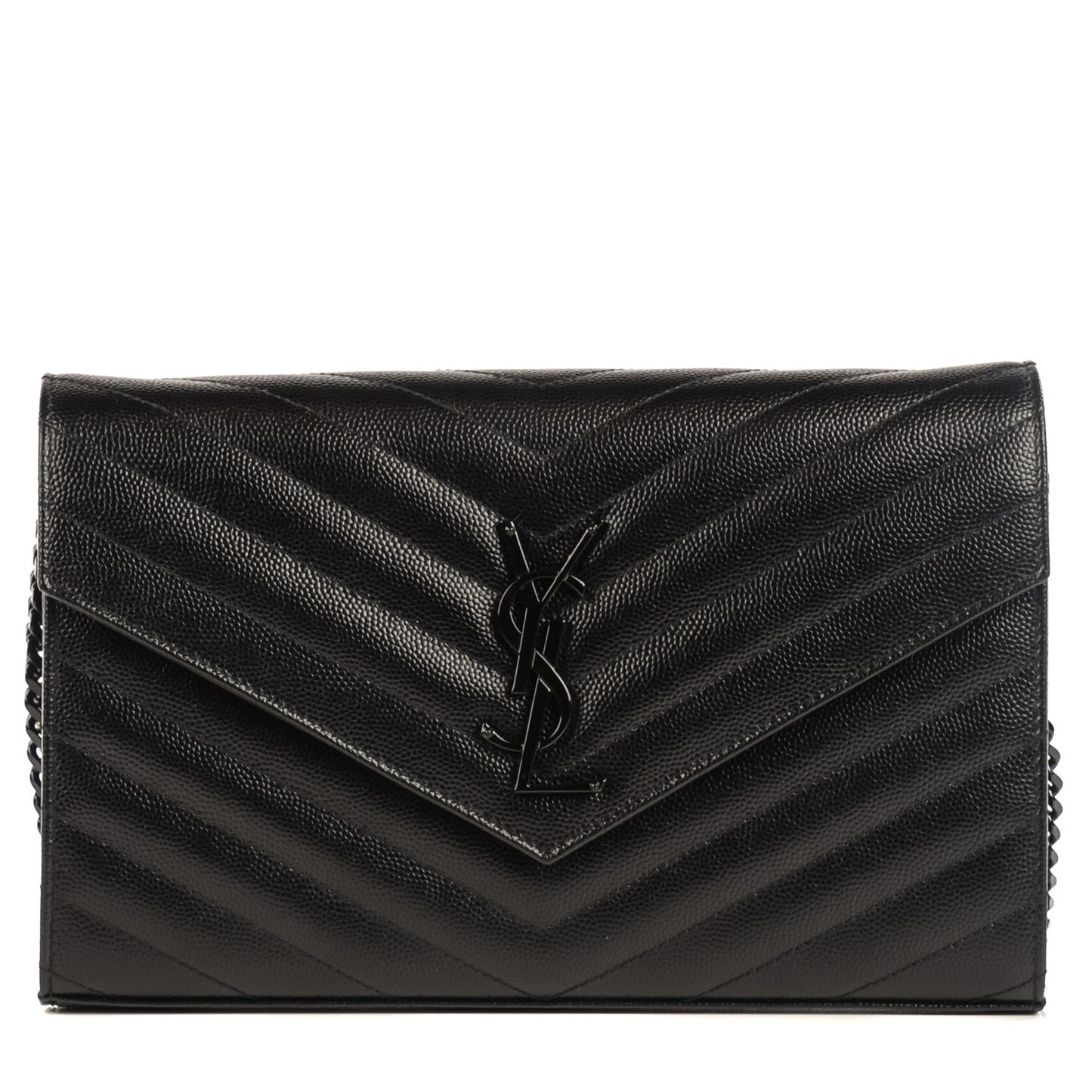 Grain De Poudre Matelasse Chevron Medium Monogram Chain Wallet Black