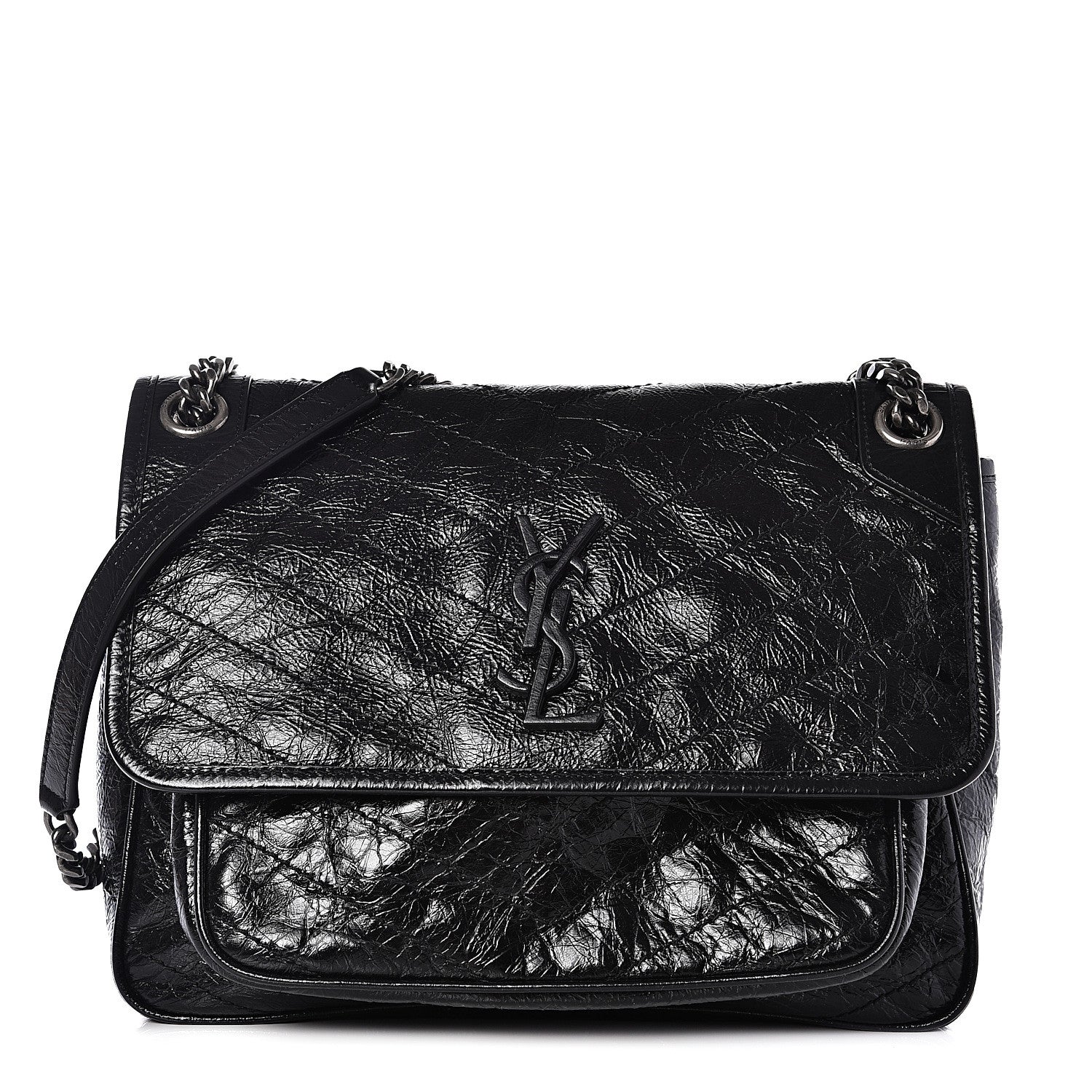Saint Laurent Crinkled Calfskin Matelasse Monogram Medium Niki Chain Satchel Black 1 of 9