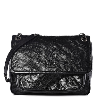 Saint Laurent Crinkled Calfskin Matelasse Monogram Medium Niki Chain Satchel Black 1 of 9