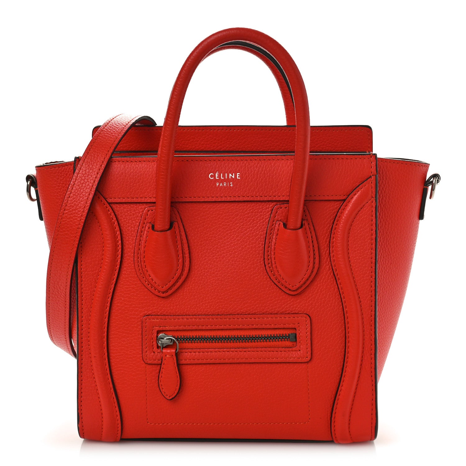 Celine Drummed Calfskin Nano Luggage Vermillion 1 of 11