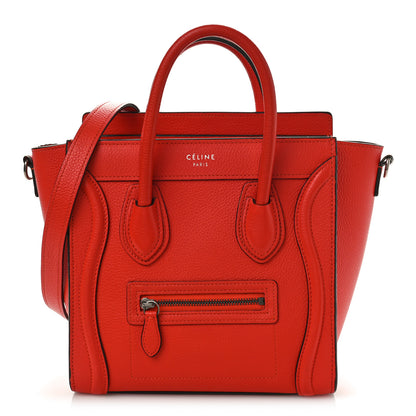 Celine Drummed Calfskin Nano Luggage Vermillion 1 of 11