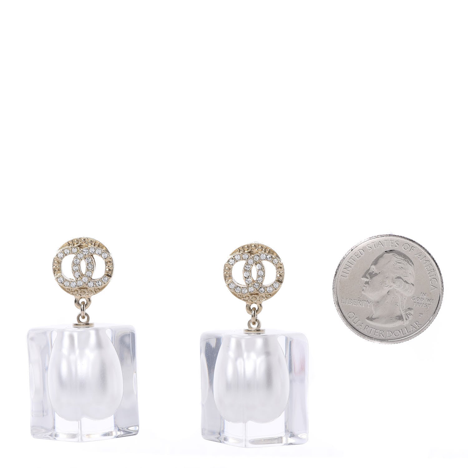 Chanel Crystal Lucite Pearl CC Drop Earrings Gold 2 of 5