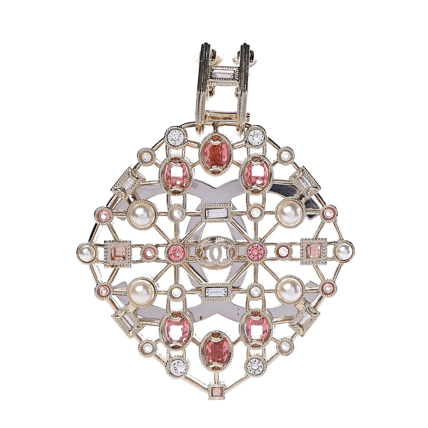 Chanel Pearl Baguette Crystal CC Brooch Gold 1 of 5