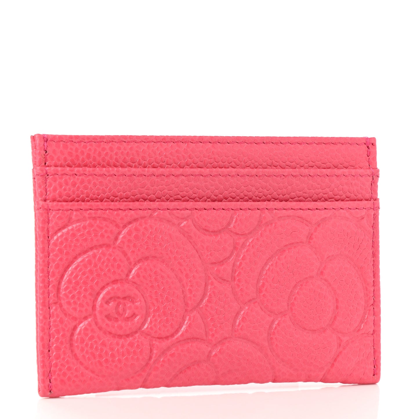 Caviar Camellia Embossed Card Holder Pink