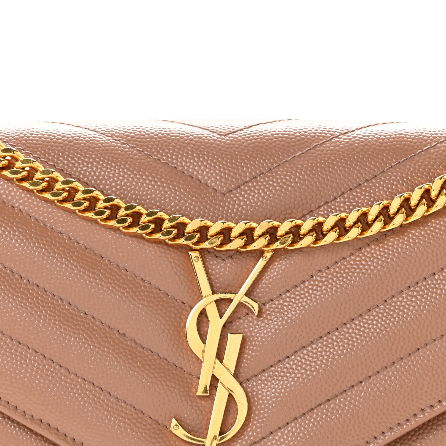 Saint Laurent Grain De Poudre Matelasse Chevron Monogram Chain Wallet Vintage Peach 8 of 11