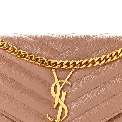 Saint Laurent Grain De Poudre Matelasse Chevron Monogram Chain Wallet Vintage Peach 8 of 11