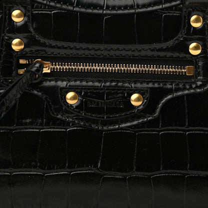 Balenciaga Shiny Supple Calfskin Crocodile Embossed Neo Classic Gold Hardware Mini City Black 7 of 9