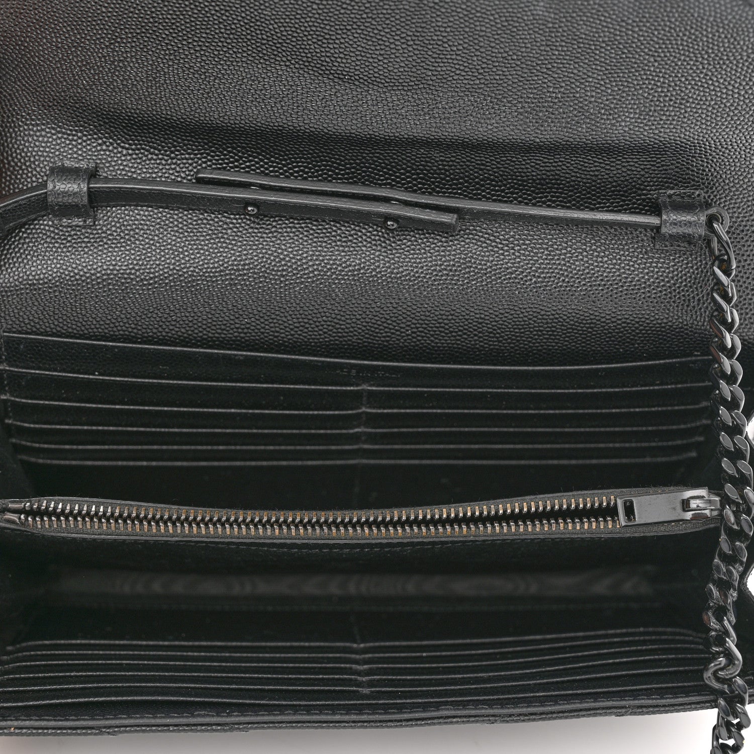 Saint Laurent Grain De Poudre Matelasse Chevron Monogram Monochrome Chain Wallet Black 4 of 10