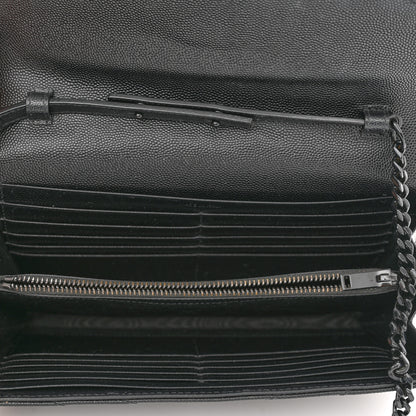 Saint Laurent Grain De Poudre Matelasse Chevron Monogram Monochrome Chain Wallet Black 4 of 10