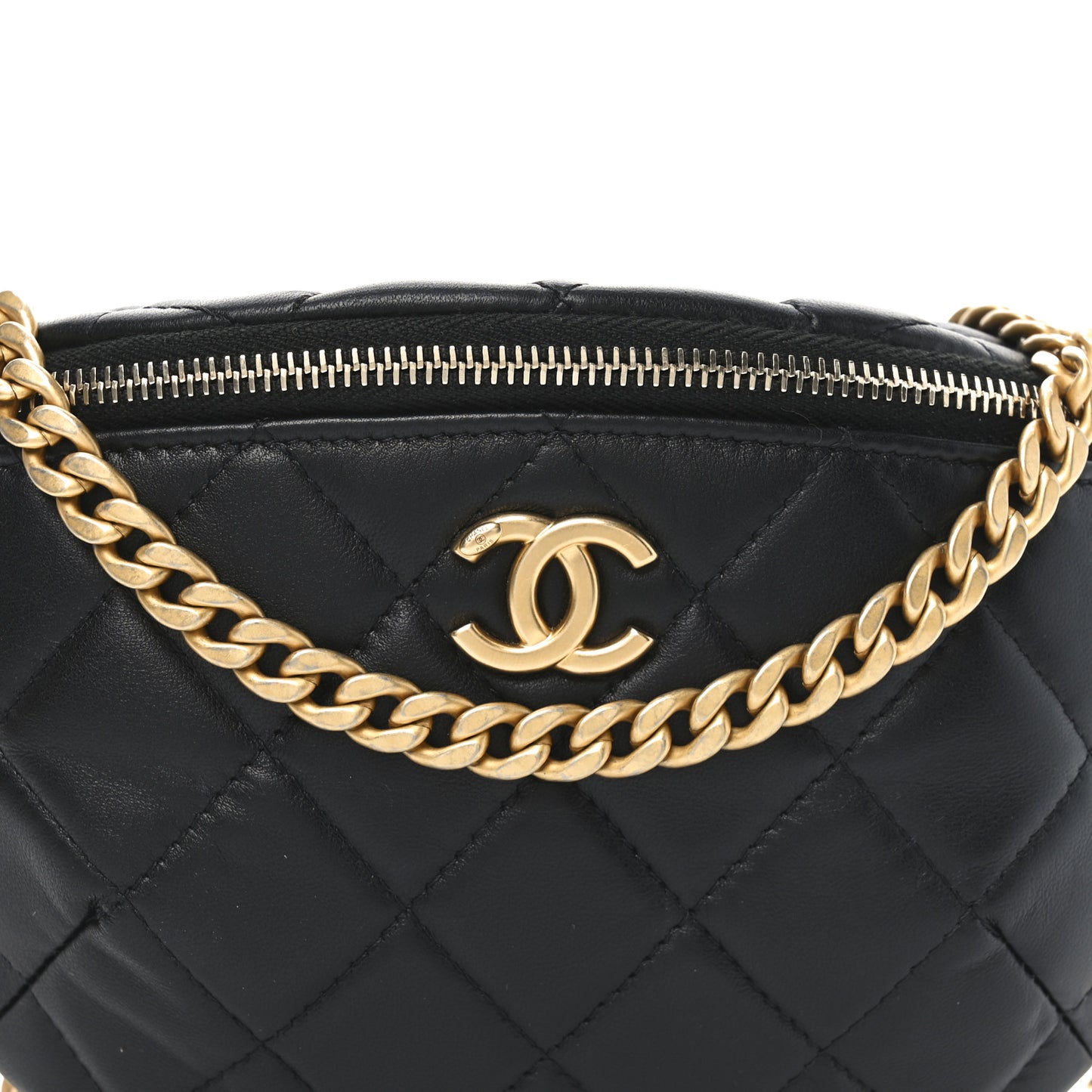 Lambskin Quilted Pearl Crush Belt Bag Black