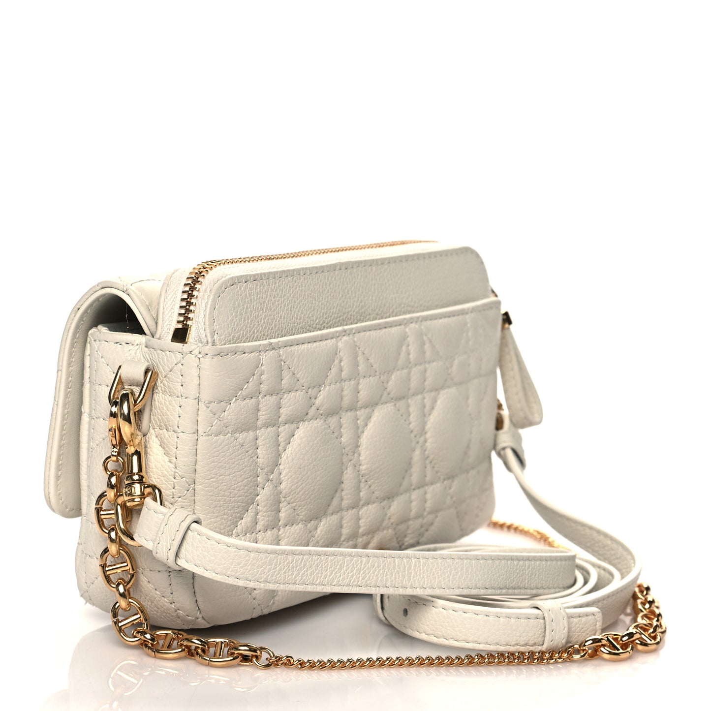 Supple Calfskin Cannage Caro Pouch with Chain Latte