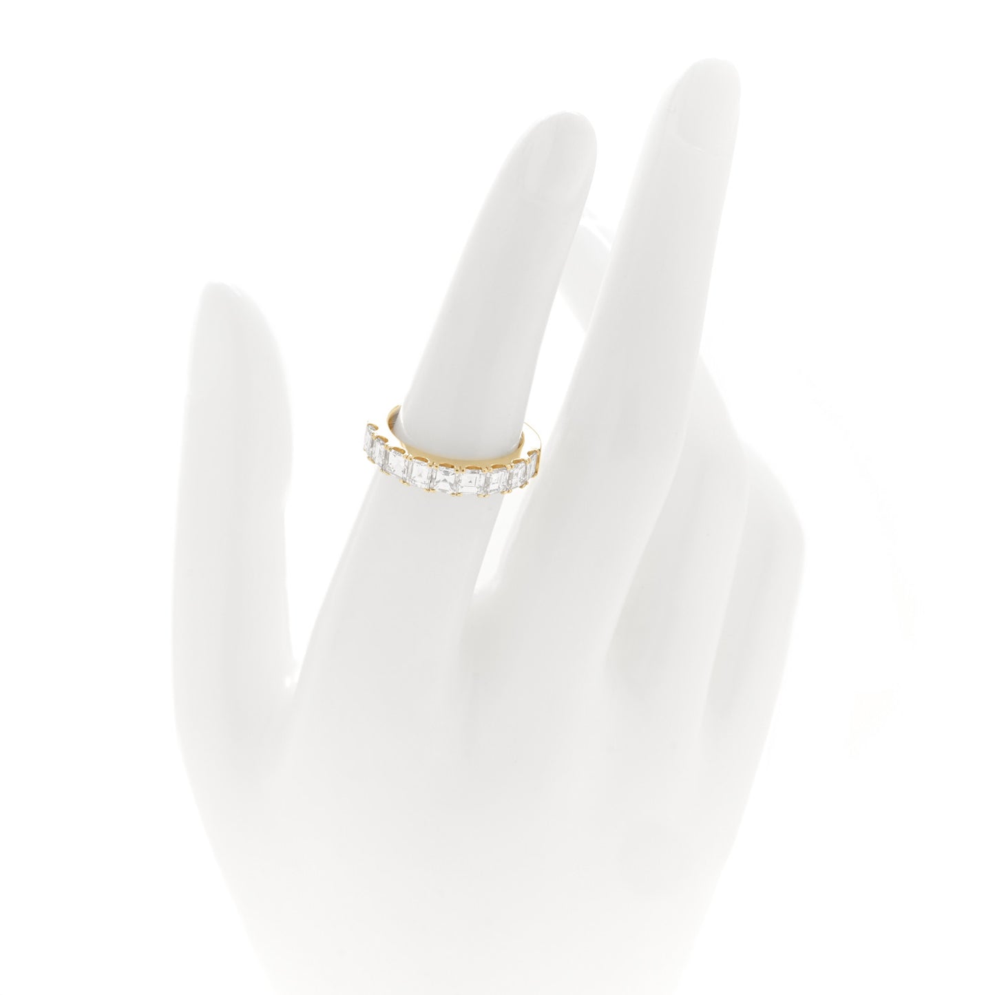 18K Yellow Gold Diamond 2.00ctw Square Emerald Cut Half Eternity Band Ring 52 6