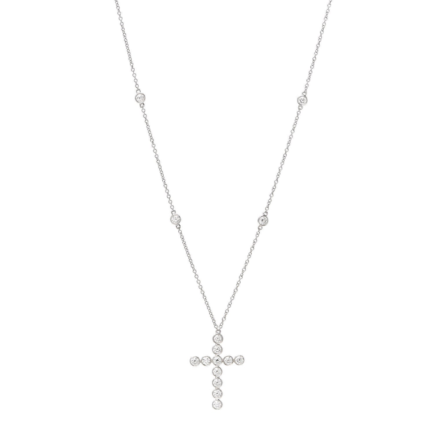 Platinum Diamond Small Jazz Cross Pendant Necklace