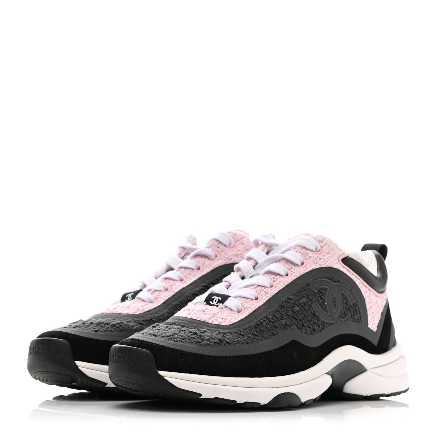 Tweed Suede Calfskin CC Sneakers 38 Gray Pink