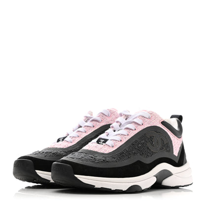 Chanel Tweed Suede Calfskin CC Sneakers 38 Gray Pink 3 of 8