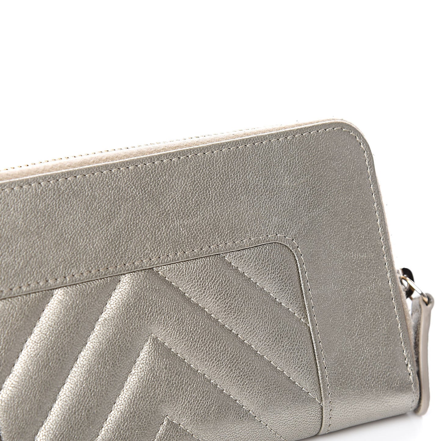 Metallic Sheepskin Quilted Mademoiselle Vintage Zip Around Wallet Light Gold