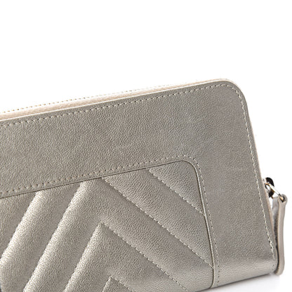 Chanel Metallic Sheepskin Quilted Mademoiselle Vintage Zip Around Wallet Light Gold 10 of 12