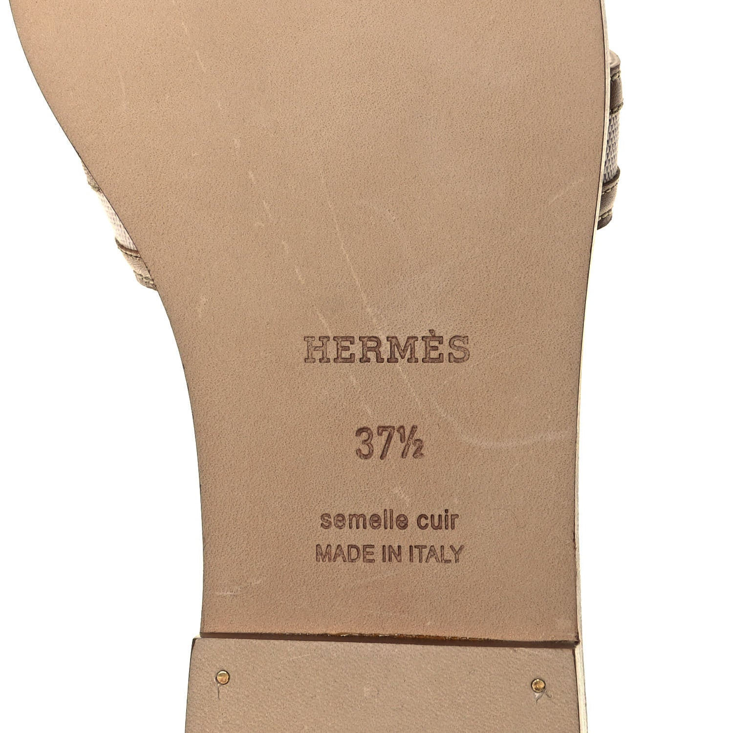 Hermes Calfskin Canvas Oran Sandals 37.5 Noisette Beige Dore 6 of 7