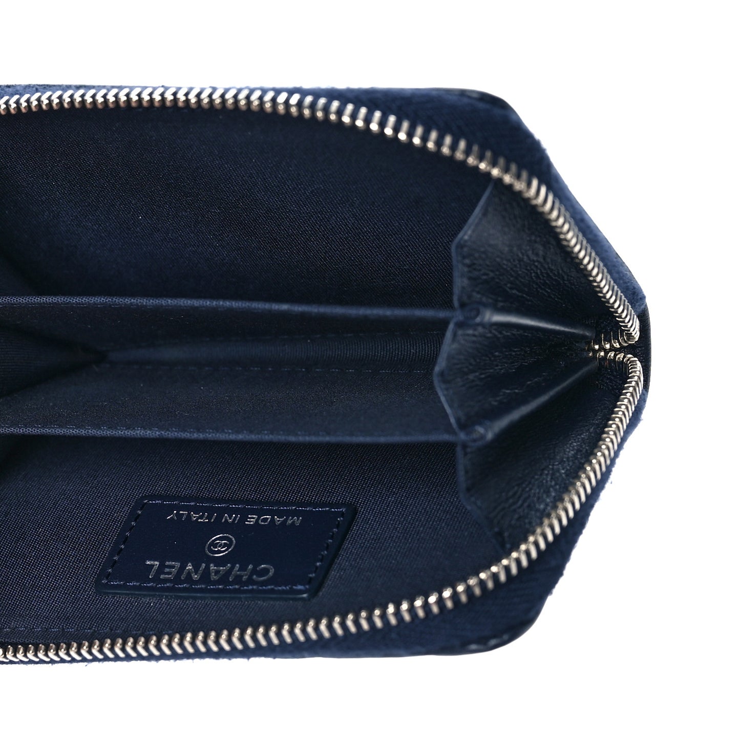 Lambskin Camellia Embossed Zip Coin Purse Navy
