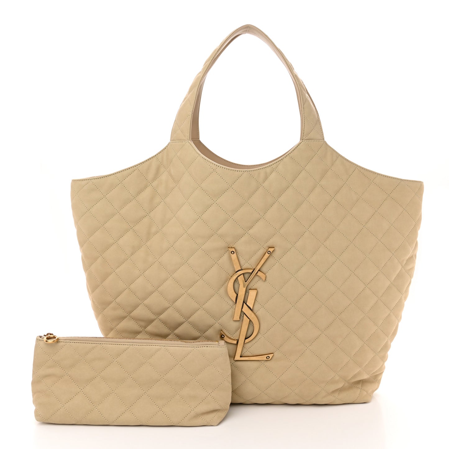 Nubuck Suede Quilted Maxi Icare Shopping Tote Beige