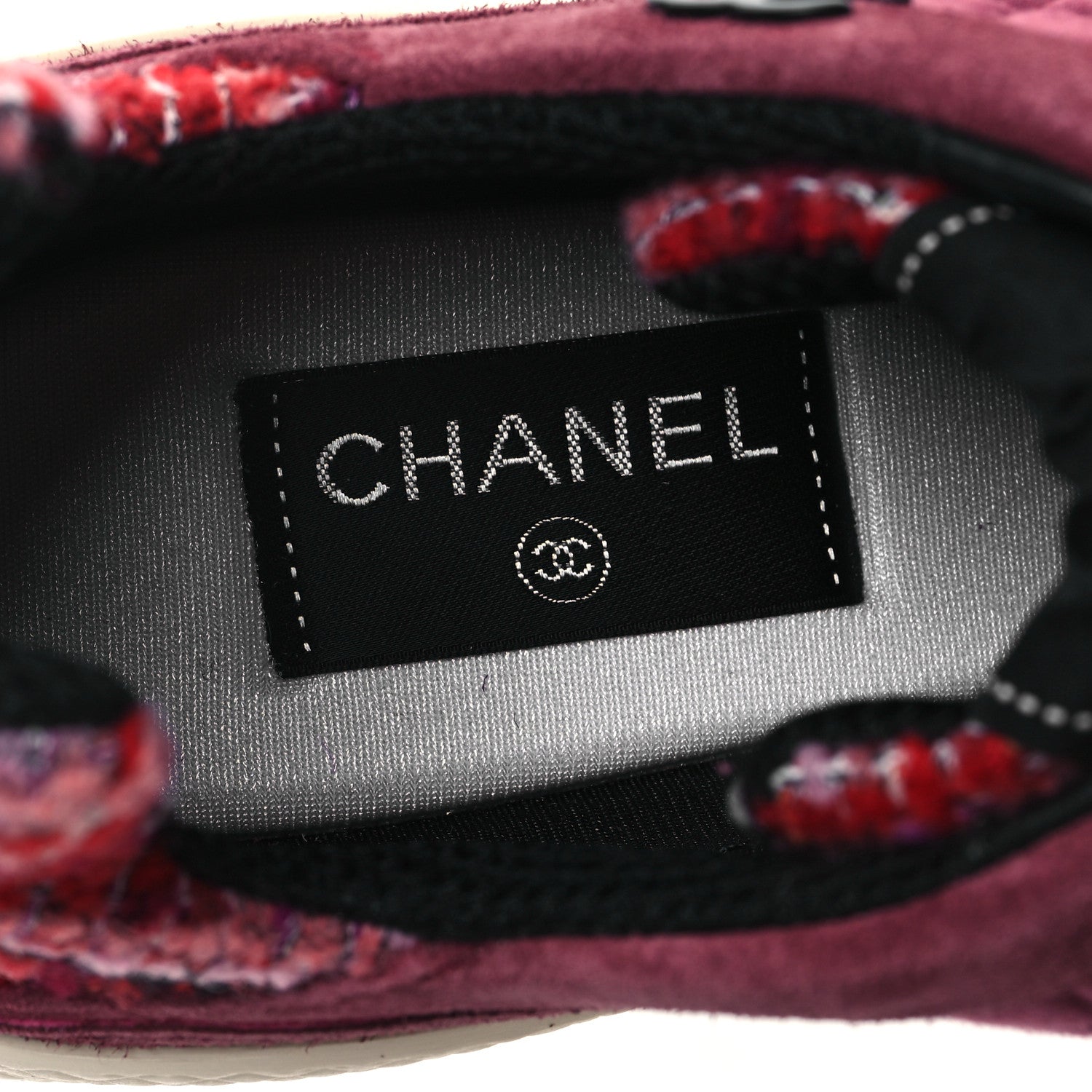 Chanel Tweed Suede Calfskin Grained Calfskin Womens CC Sneakers 41 Burgundy Black Silver 7 of 10