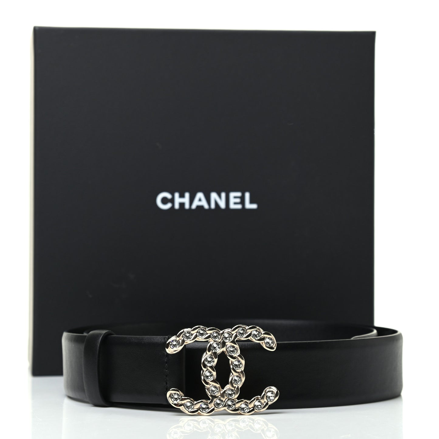 Calfskin Crystal Pearls Coronation CC Belt 80 32 Black
