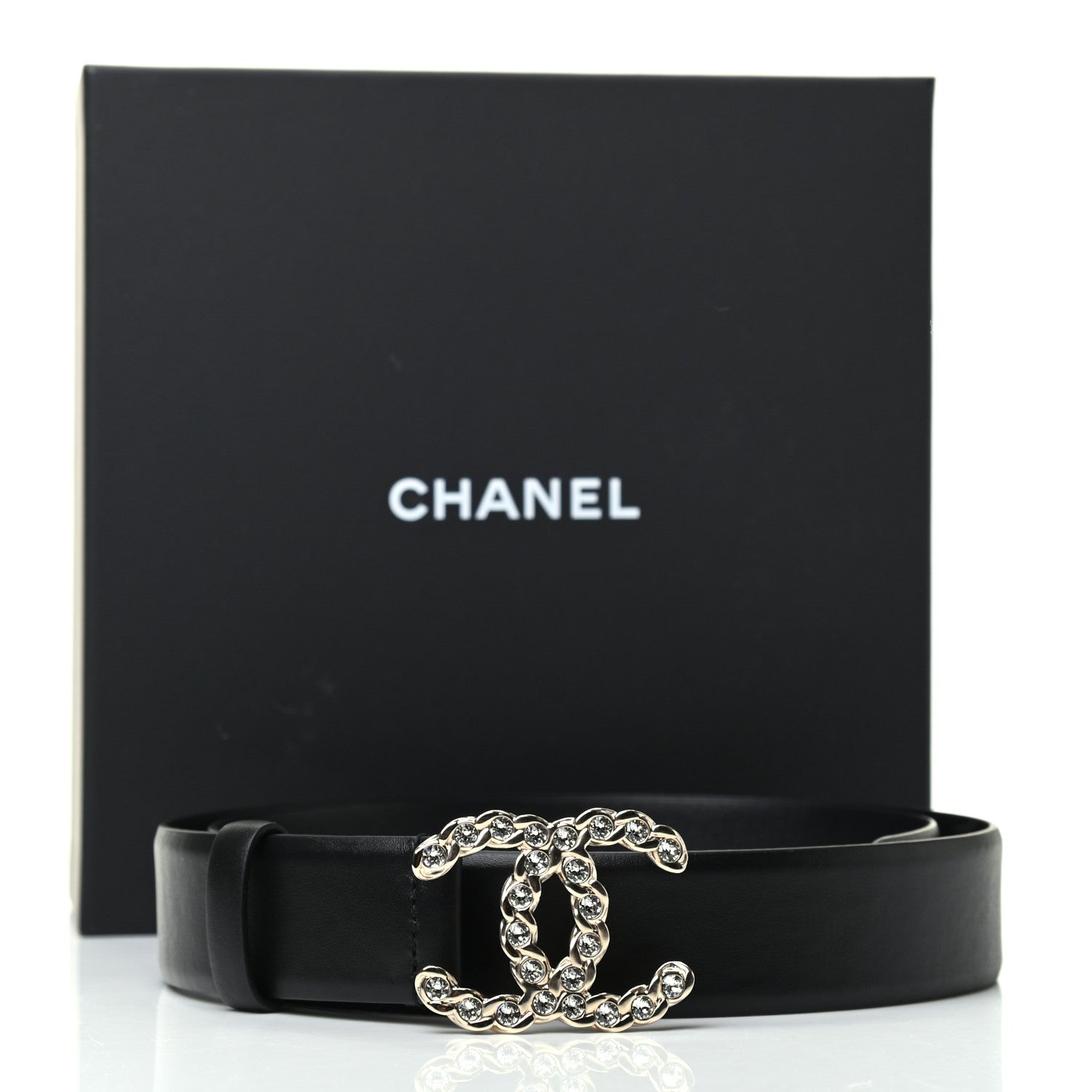 Chanel Calfskin Crystal Pearls Coronation CC Belt 80 32 Black 7 of 7