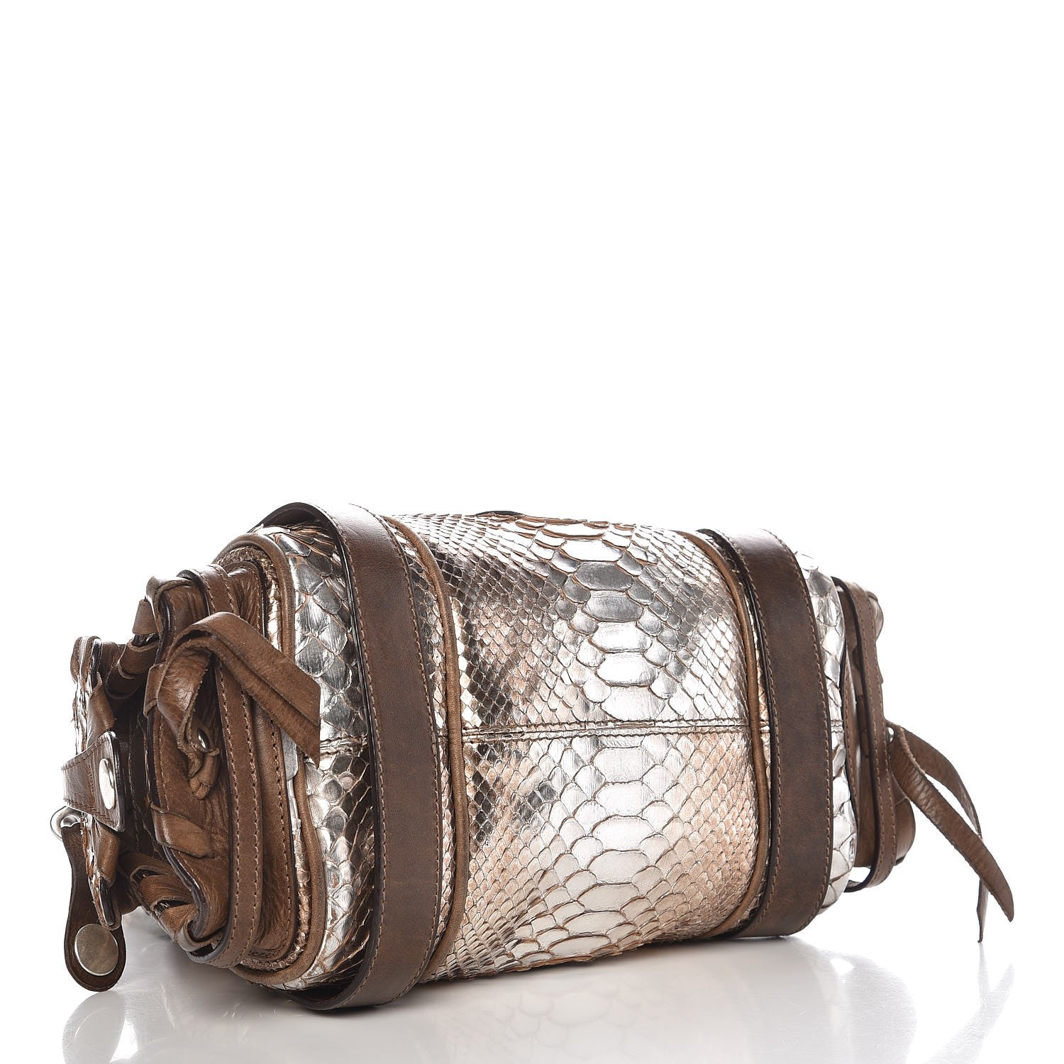 Chloe Metallic Python Calfskin Silverado Shoulder Bag Silver Brown 4 of 7